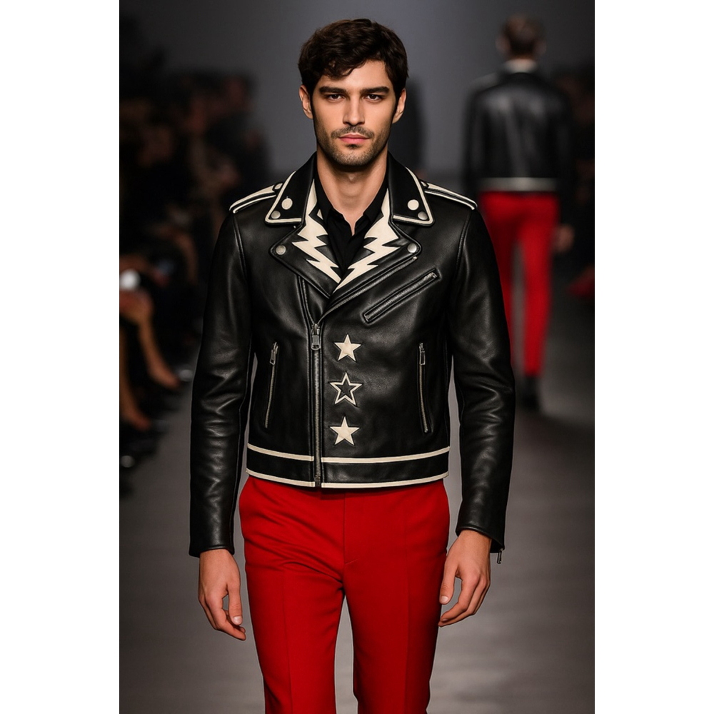 Red Valentino Star Lightning Leather Jacket IT 38 Unisex Runway Rarity